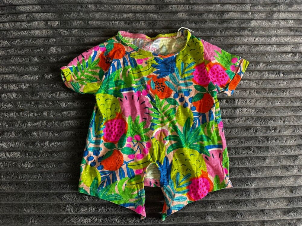Boden Girls Tropical Fruit Pattern Front Tie Top Size 6-7